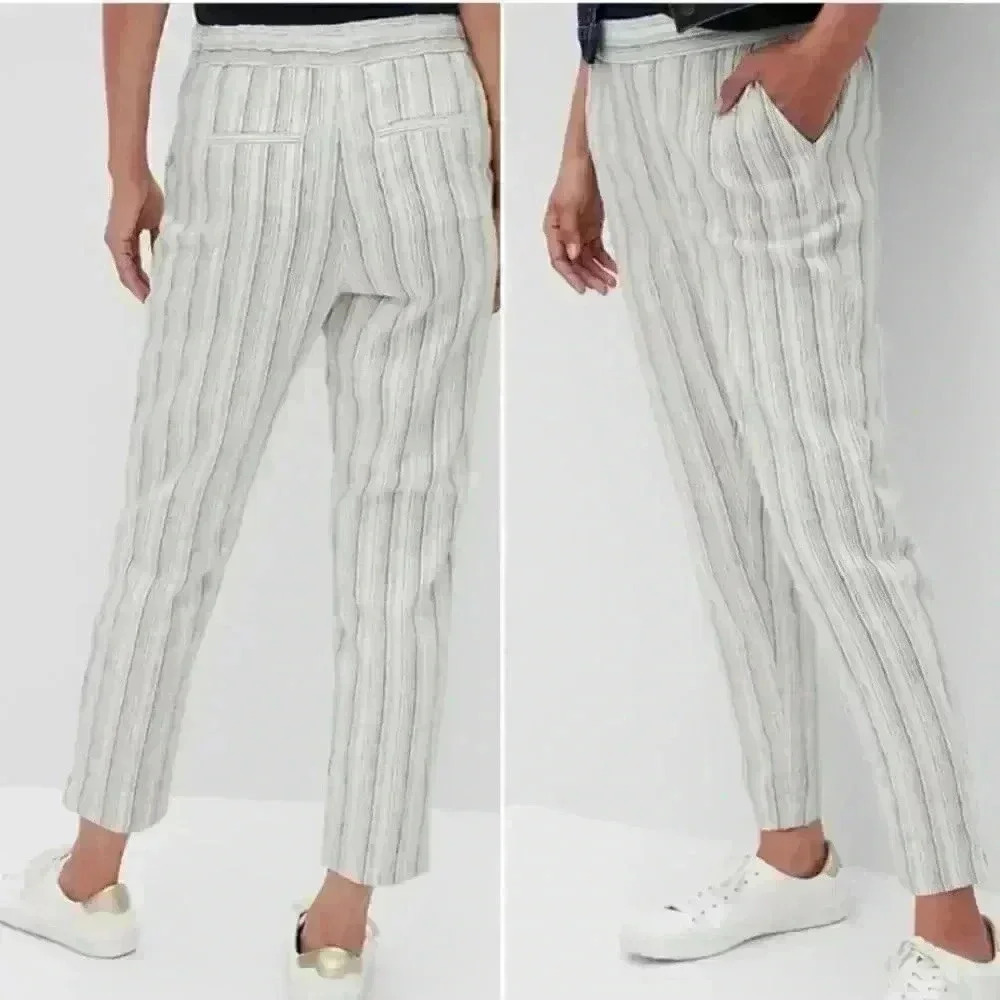 Banana Republic Linen Hayden Striped Pull On Pants